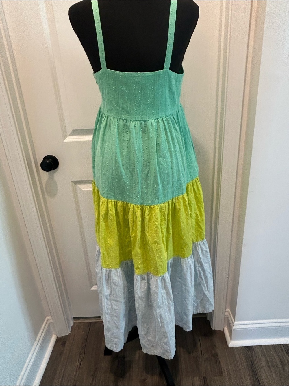 Tanya Taylor Tiered Swiss Dot Colorblock Maxi Dress Size 2 Mint Green Lime - Picture 3 of 12